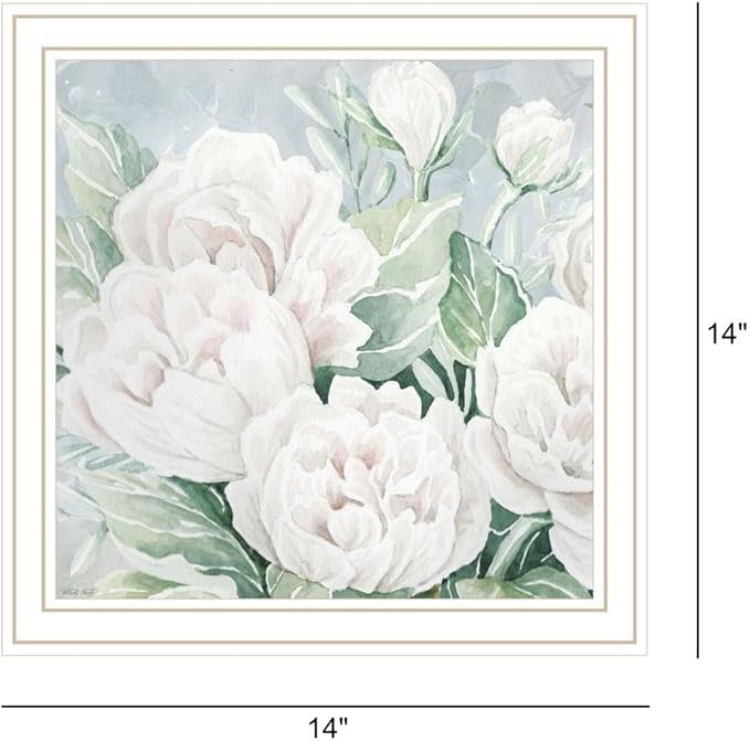 Trendy Decor 4U CIN3002-779WG Peaceful Peonies In Full Bloom Wall Art By Cindy Jacobs - Classic Floral 14" H x 14" W