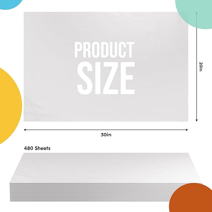 Party Solids White Tissue Paper for Gift Bags - 20" X 30" Bulk Tissue Paper White 480 Sheets - 10lb Newsprint for Packing, Birthday Gift Box Filler, Packing Supplies for Moving Supplies