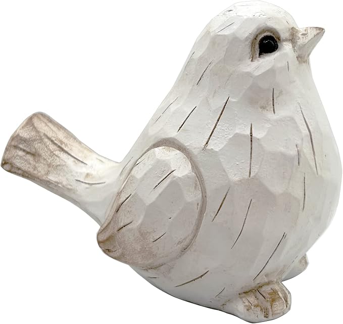 New White Modern Farmhouse Bird Figurine, Bird Statue Sculpture - Carved Rustic Distressed Animal Bird Ornaments - Home Decor Accents Collectible Bird Figurine | Spring