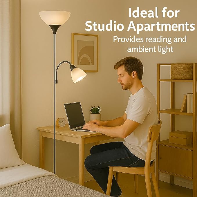 Adjustable Black Floor Lamp with Reading Light, Tall Lamp for Living Room, Bedroom, Office, Susan 72" Standing Lamps for Living Room, Corner Light, Stand Lamp, Floor Lamps for Living Room Modern