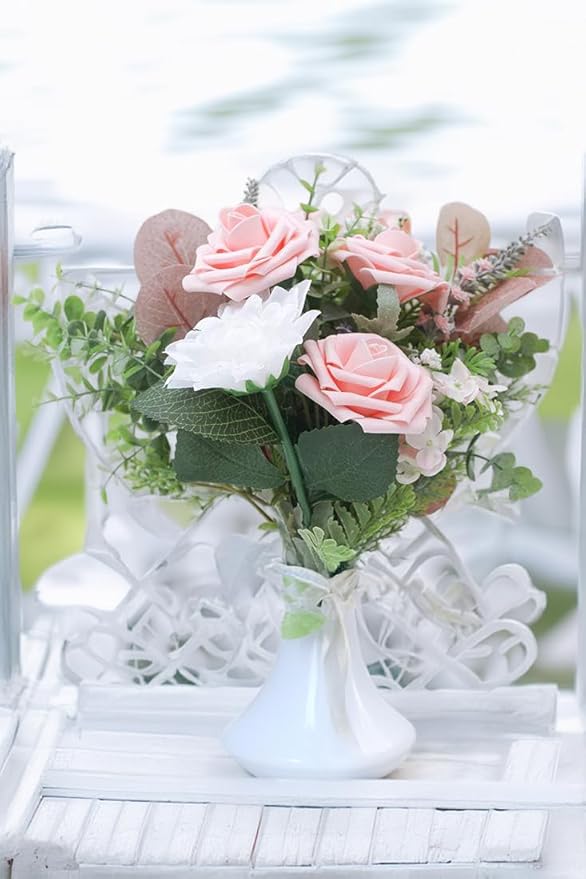 Blush Pink Artificial Roses 25pcs, Real Looking Fake Flowers with Stems for DIY Wedding Centerpieces, Bridal Shower, Party, Valentine's Day Gift, Home Decor