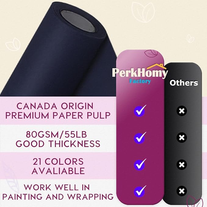 PerkHomy Navy Blue Kraft Paper Roll 17.5" x 960" (80') for Gift Wrapping Bouquet Flower Art Painting Craft Writing Packaging Shipping 80GSM 55LB (Navy Blue, 17.5" x 80')