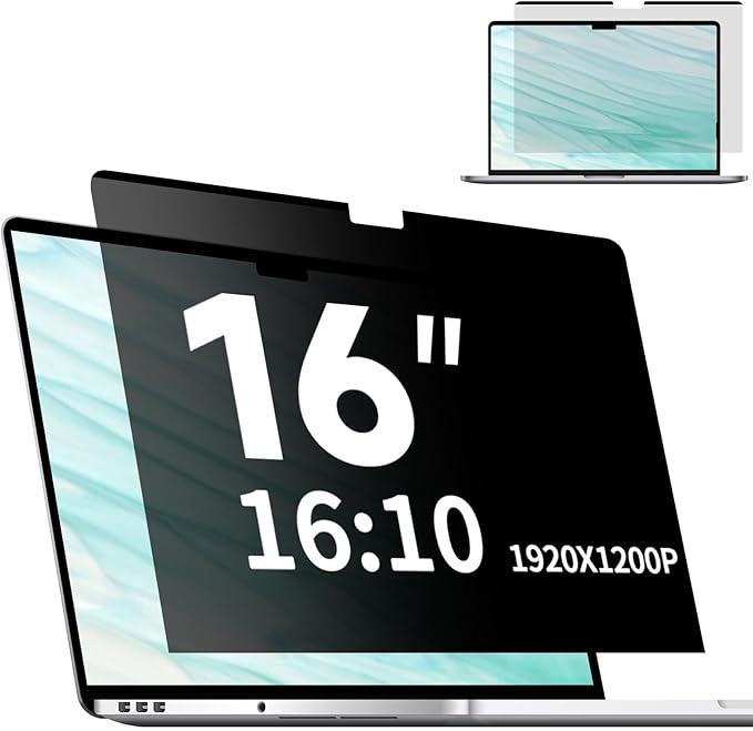 Magnetic Laptop Privacy Screen 16 Inch 16:10, Removable Matte Anti Glare Blue Light Filter - Computer Privacy Shield for 16" with 1920x1200 Resolution Laptop