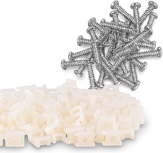 GTSE 8 Inch White Zip Ties, Saddle Mounts and Self Tapping Screws Set, 100 Pack Cable Ties, 50lb Strength, UV Resistant Strong Self-Locking Tie Wraps