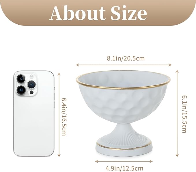 Sziqiqi White Vases for Wedding Centerpieces: 6.1in Metal Urn Vases Set of 2 Compote Vase for Decorations - Flower Arrangements Table Vase Plant Bowl for Wedding Party Event Home Decor