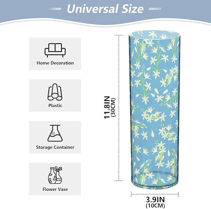 Vase Plastic Vase Elegant Cylinder Flower Vase Shatterproof Decorative Centerpiece for Home Table Office Weddings Events (11.8 x 3.9 in)