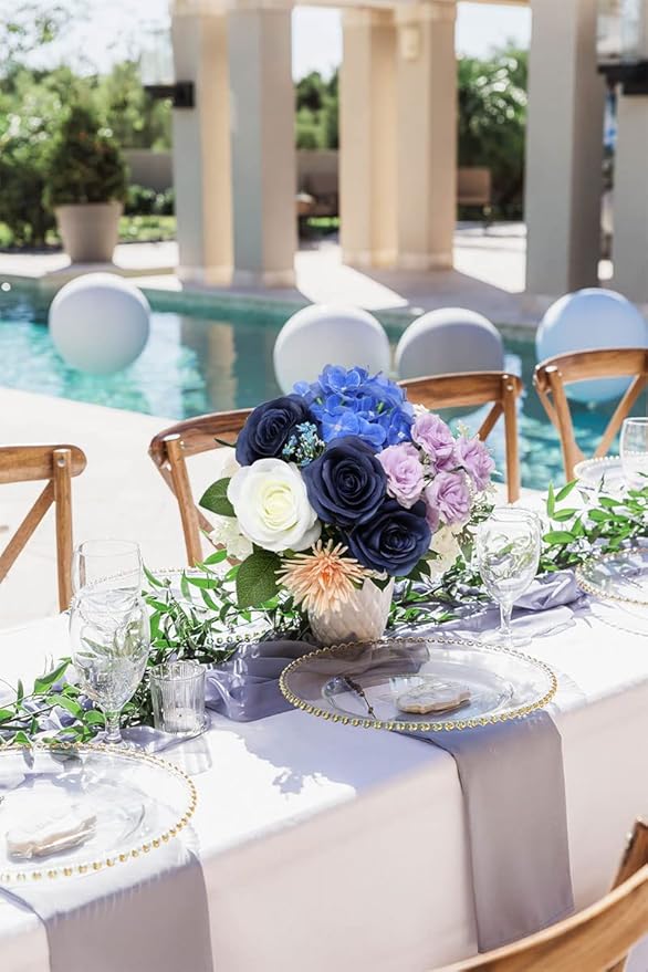 Artificial Rose Flower Artificial Flowers Flower with Long Stem Silk Roses Bouquet for Wedding Bridal Shower Party Home Decoration (Navy Blue, 12 Pcs)