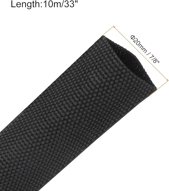 MECCANIXITY Braided Cable Sleeves Heat Shrinkable Fabric Sleeving, 7/8" 33ft Black 2:1 Ratio Heat Shrinkable Cord Protector for Harness Cable, Network Cable Protection, Cable Management