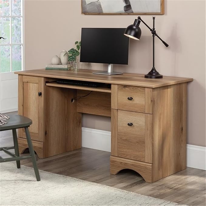 Sauder Miscellaneous Office Computer Desk with Drawers, Timber Oak Finish