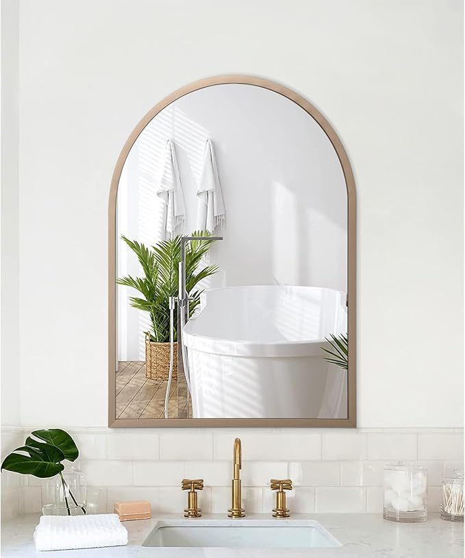 Arch Wall Mirror 20"x16" Large Bathroom Mirror Metal Frame Mirrors for Wall, Decoration Vanity Bedroom Entryway Living Room Brass