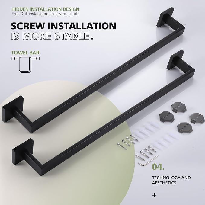 KOKOSIRI 24-Inch Single Towel Bar, Bathroom Kitchen Towel Holder, Wall Mounted SUS304 Stainless Steel Towel Rack 2 Pack, Matte Black, B4003BK-L24-P2