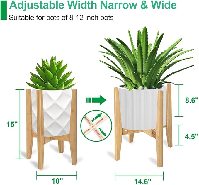 Rnined Plant Stand Indoor, Bamboo Plant Shelf, Adjustable Corner Plants Flower Holders Single Floor Plant Stand, Fits 8 to 12 Inches Pots,(Pot & Plant Not Included)(Nature)