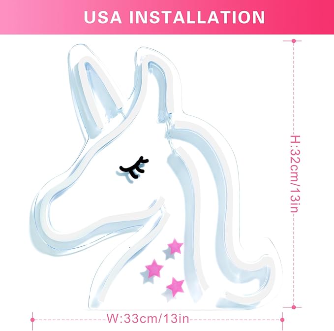 Unicorn Neon Light, LED Neon Sign Night Light, Cute Unicorn Light Sign for Girls Room, Birthday Christmas Gift, Wedding, Party Wall Decor