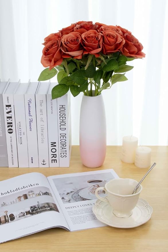 Artificial Rose Flower Artificial Flowers Flower with Long Stem Silk Roses Bouquet for Wedding Bridal Shower Party Home Decoration (Burnt Orange, 50 Pcs)