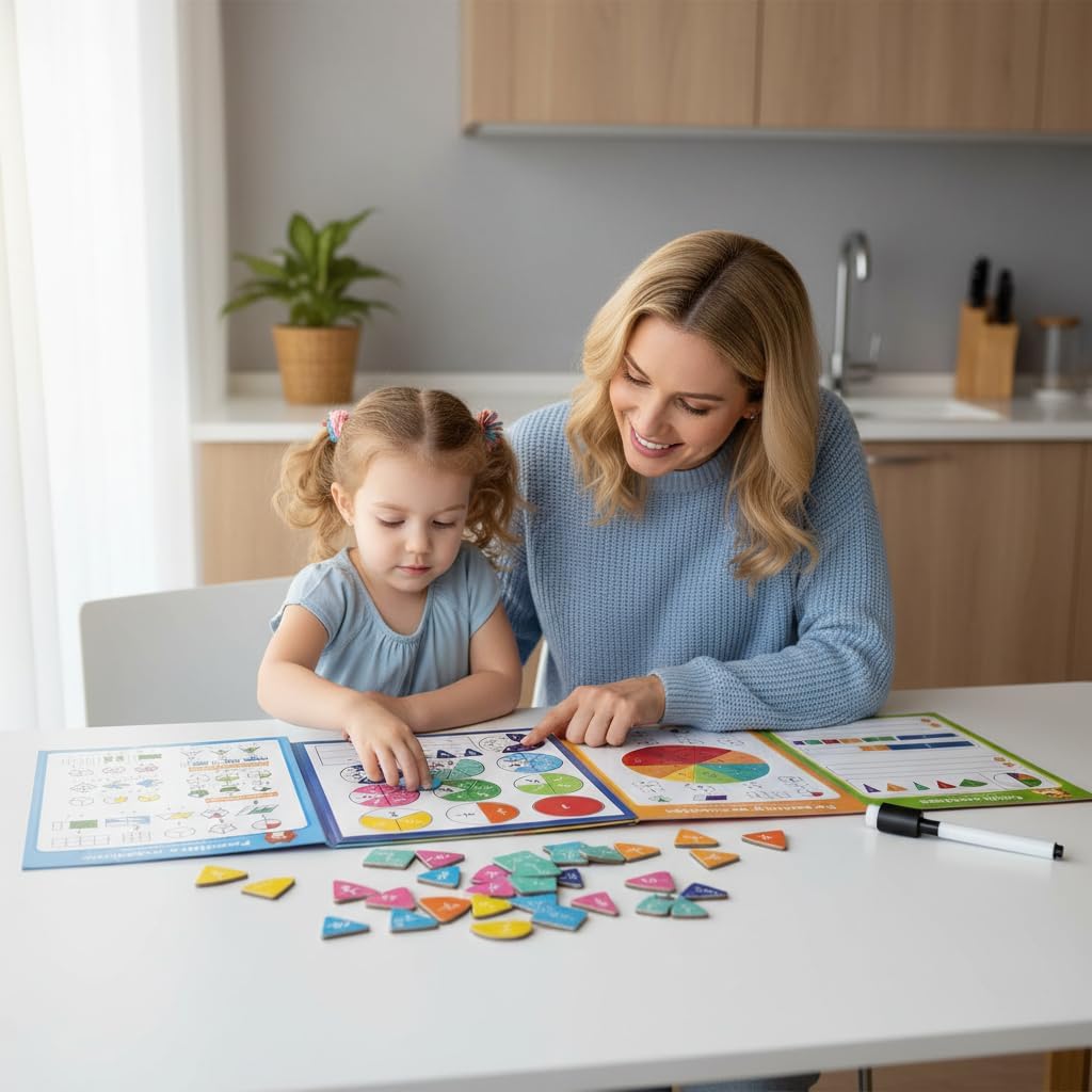 Skiennix Magnetic Fraction Demonstration Book - Educational Puzzle & Tiles for Montessori Math (3 Fold)