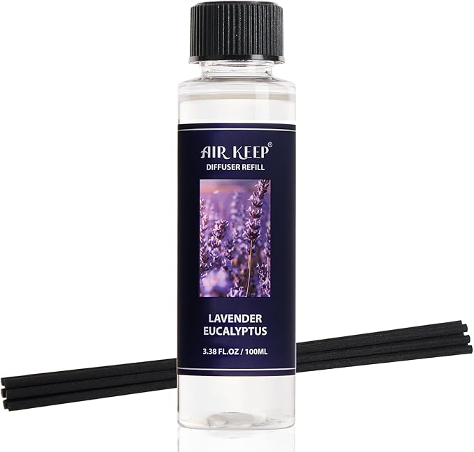 Airkeep Reed Diffuser Set,1.69 fl oz (50 ml) - Lavender Eucalyptus Oil Diffusers with 8 Reed Sticks,Home Fragrance Reed Diffuser for Bathroom Shelf Decor
