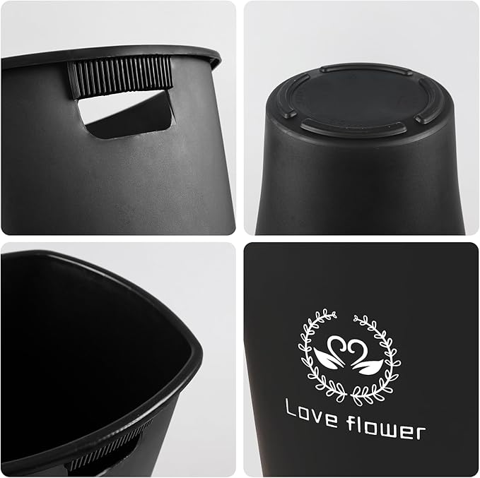 19.68" Tall Large Plastic Floral Bucket, 4 Pack French Flower Bucket with Cutout Handles, Black