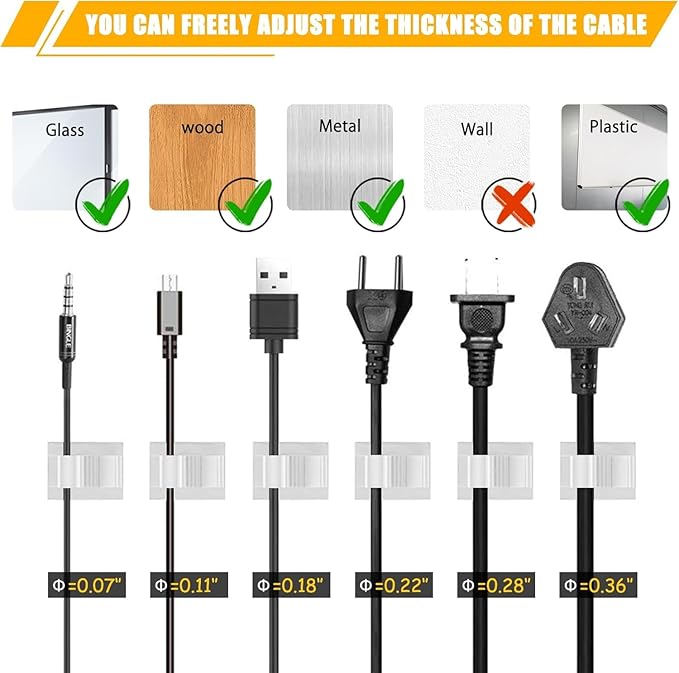 Viaky 30pcs Self-Adhesive Cable Clips-Reusable Adjustable Nylon Bracket Automobile, Indoor and Outdoor Desk Wall Wiring Wire Fixing Management Suitable for Cable Width 0.3''(White)