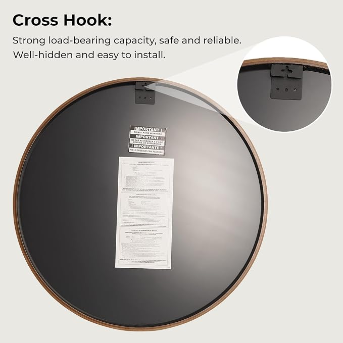 WallBeyond 28 Inch Natural Round Wood Mirror, Large Circle Wooden Frame Wall Mirror for Bathroom, Living Room, Bedroom, Entryway
