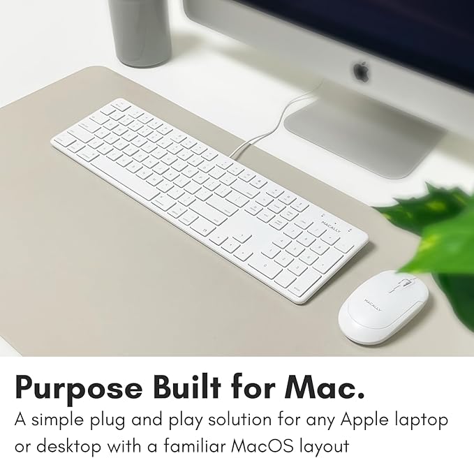 Macally Slim USB Wired Keyboard for Mac and Windows PC - Full Size 104 Key Layout & 16 Shortcut Keys - Scissor Keycaps for Smooth Typing - Mac Wired Keyboard with Numeric Keypad