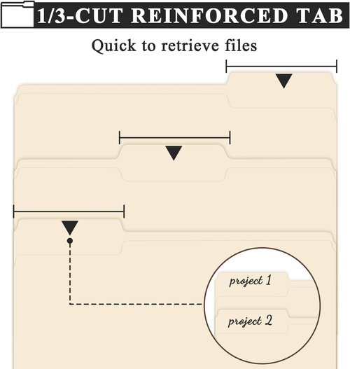 Manila Folders | 8.5 x 11 Inch | 1/3 Cut File Folders - Pack of 100 for Business & School Use