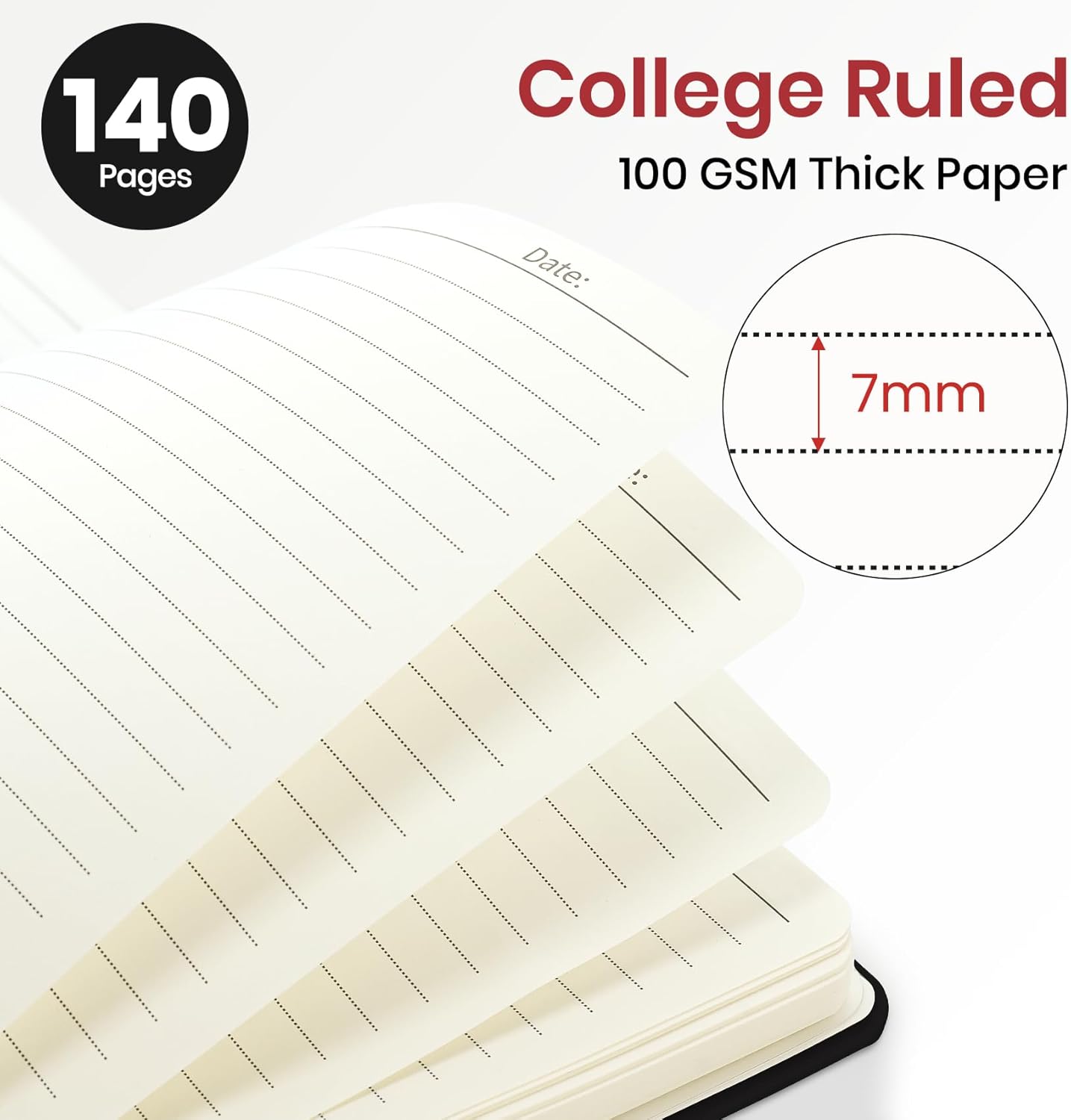 ZOTIA A5 Lined Spiral Journal Notebook - Hardcover for Women | 140 Pages, Black, Ideal for Work & School