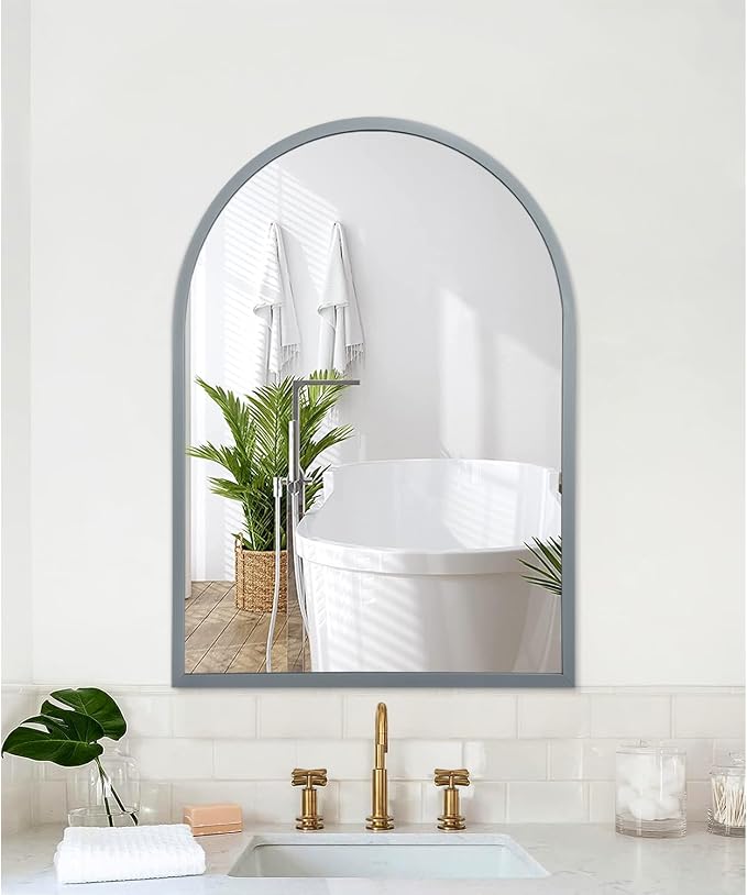 Arched Wall-Mounted Mirror Aluminum Alloy Frame Bathroom Wall Mirror for Vanity Living Room, Bedroom Entryway Room Home Decor 20"x16"
