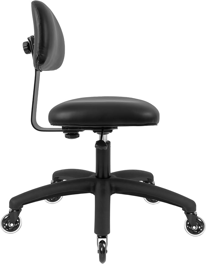 Chair Master FSS Series Square seat Low (18"-23") seat Height Chair. Vinyl-for Office, Garage, Desk, Shop, Computer, Doctor, Medical, Easy to Clean! NO Footring (Black, Low, Rubber Roller Casters)