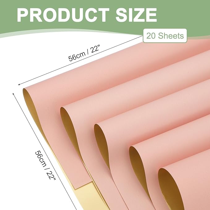 PATIKIL Flower Gift Wrapping Paper, 20 Sheets Double Sided Golden Waterproof Bouquet Paper Wrap Florist Supplies Packaging Floral Papers for Wedding DIY Craft Valentine, Pink/Gold