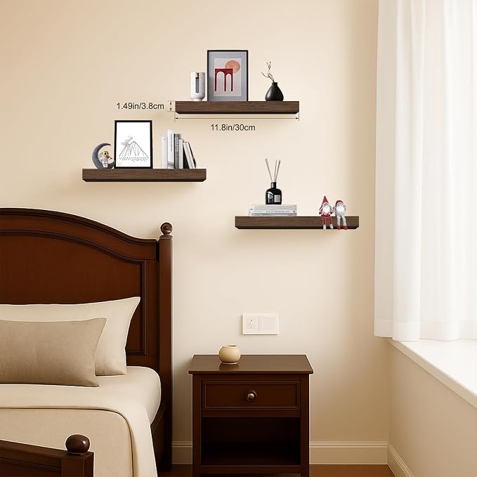Floating Shelves for Wall, Bathroom Shelves Over Toilet, Wall Shelves & Book Shelf for Room, Hanging Shelf, Wooden Wall-Mounted Small Floating Shelves, 12 x 7 x 1.5 in (Smoke Gray, Set of 3)
