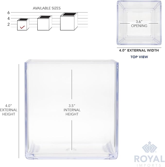 Royal Imports Clear Acrylic Flower Vase Cube – 4"x4" Plastic Square Vase for Flowers – Unbreakable Decorative Centerpiece for Home, Wedding, or Events – Clear Large Look, Modern Design