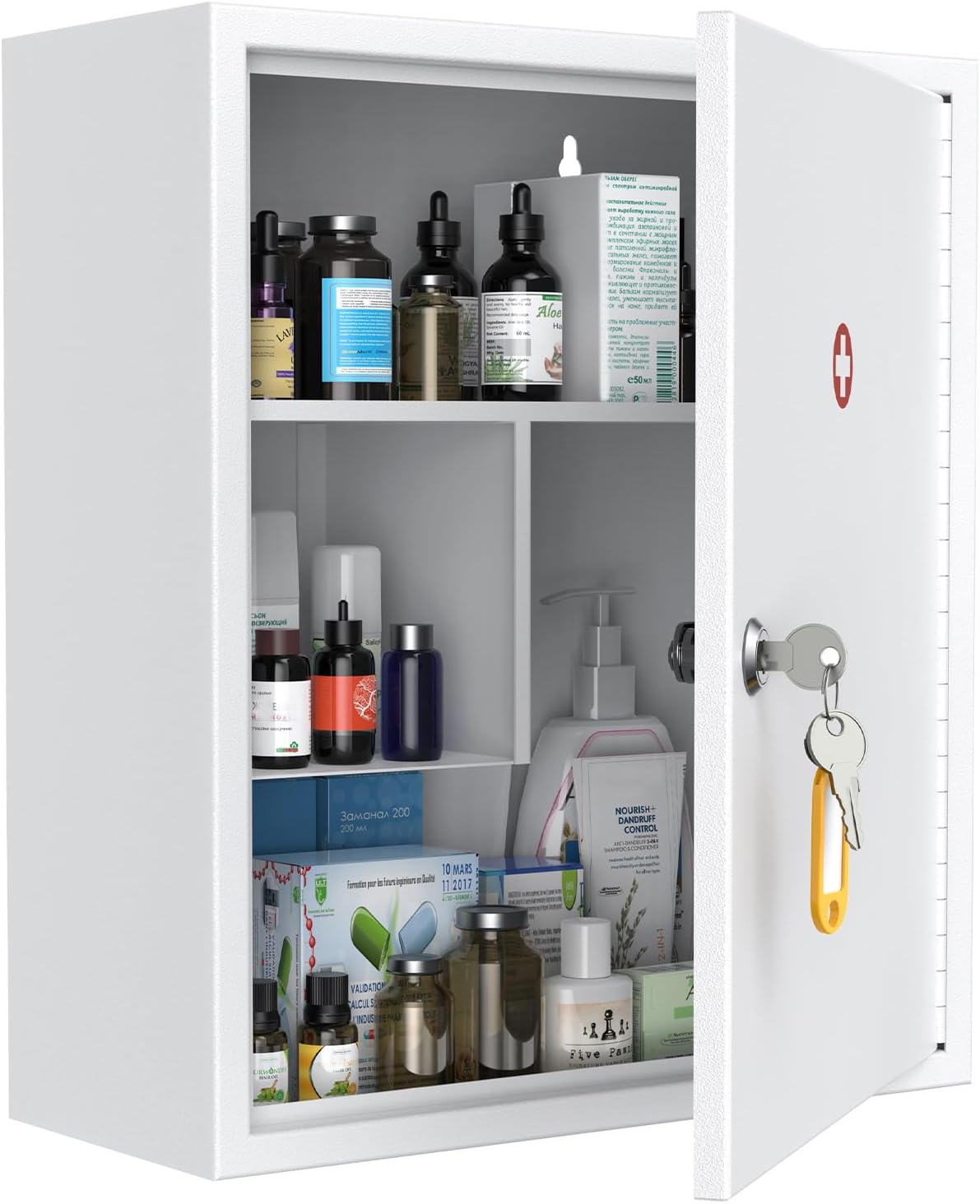Uniclife Wall Mount Medicine Cabinet - Lockable Steel Storage Organizer | Large Capacity, White