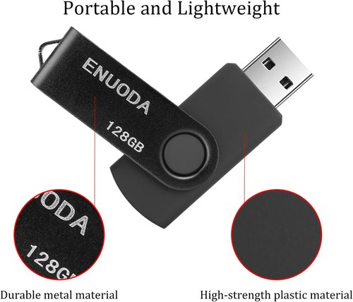 ENUODA 128GB Flash Drive - Swivel Design USB 2.0 Memory Stick for Laptop & PC (Black)