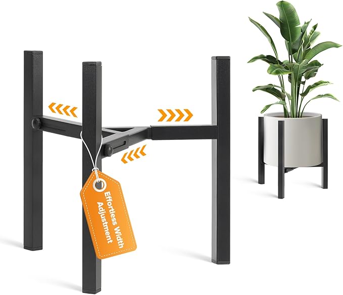 Plant Stand Indoor Adjustable, Metal Modern Indoor Plant Stand, Heavy Duty Plant Stands Outdoor Corner, Stable Plant Holder, Fits 8 to 12 Inches Pots, Black, 1 Pack, Pot & Plant Not Included