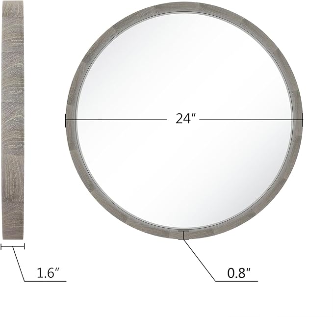 LYYYXGYP Round Wood Gray Mirror 24 X 24 Inch Modern Wall Mounted Mirror Wooden Frame Grey Circle Mirror for Bathroom