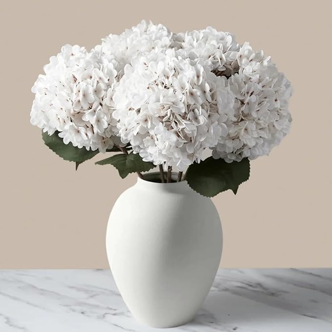 5 x Extra Large Faux Hydrangea Flowers For Centerpiece Table Decorations, Silk Hydrangea Stems Flowers, White Living Room Coffee Table Decor, Hortensias Artificiales, Realistic Lifelike, 19in Tall