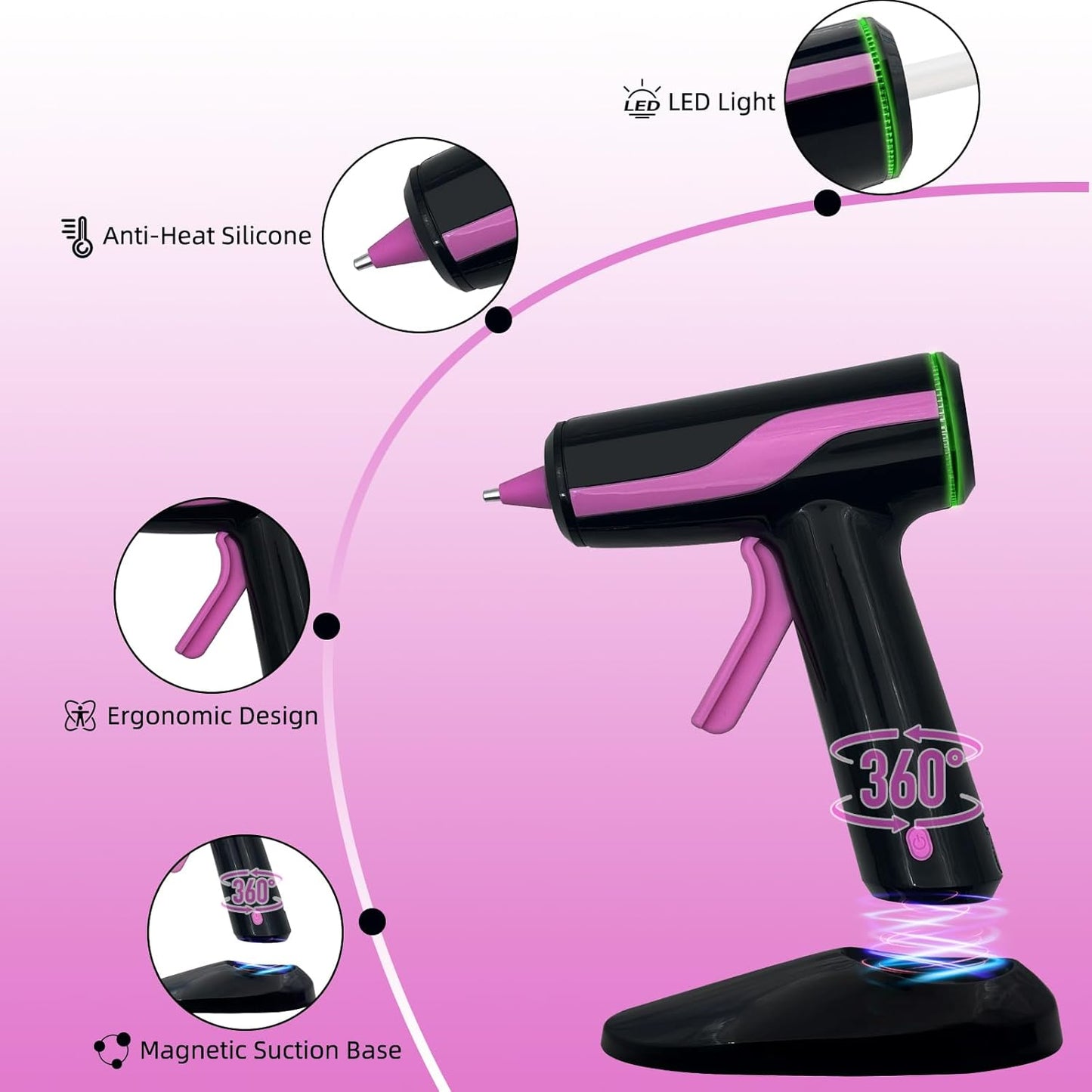 Skiennix Cordless Hot Glue Gun - Rechargeable 2Ah Battery with 30 Premium Glue Sticks & Carry Case
