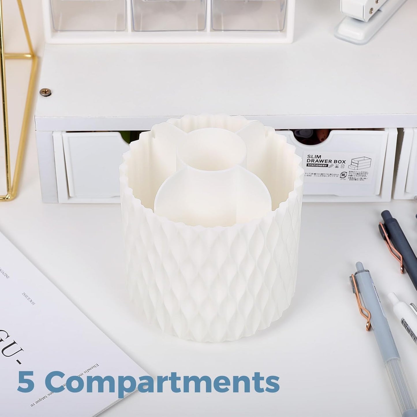 SKYDUE Small Rotating Pen Holder - Stylish Desk Organizer for Office & Home | Perfect for Art Supplies