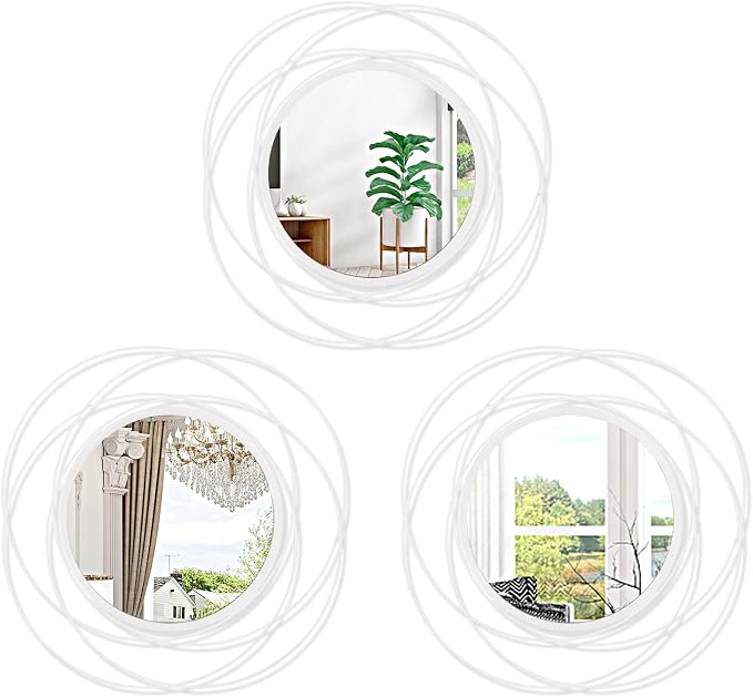 3 Pack Circle Mirror Wall Decorative Metal Wall Mirror, Art Small Round Wall Home Mirror, Decor Living Room Bedroom Bathroom Entryway 12" White