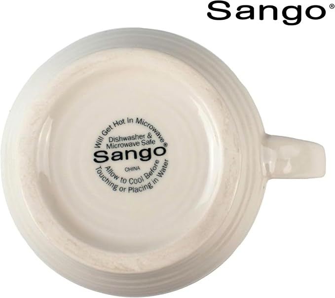 Sango Siterra Artist's Blend 17 oz. Stoneware Mug Set- Service for 4, Rustic Design, Green/White/Beige, Scratch-Resistant, Microwave & Dishwasher Safe, for Everyday Dining & Entertainment