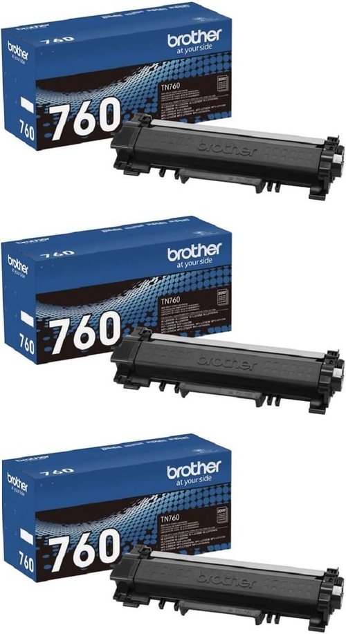 Brother Genuine TN760 High Yield Black Toner Cartridge - 3-Pack | 3,000 Pages Per Cartridge