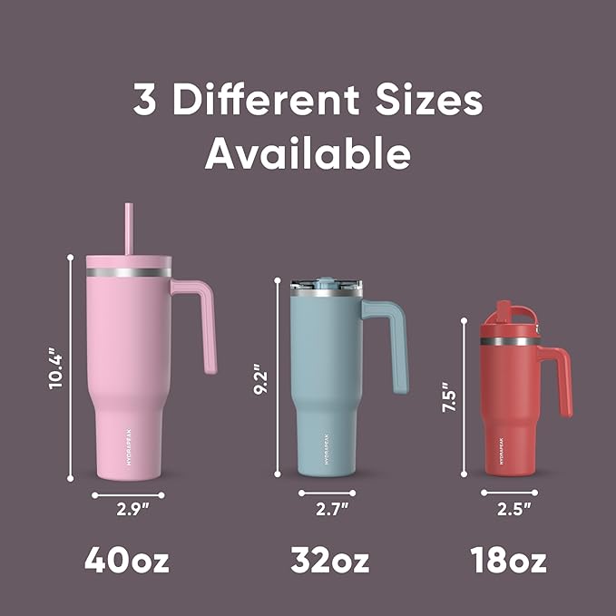 Hydrapeak Voyager 40 Oz Stainless Steel Tumbler with Handle, Insulated Water Bottle With Straw & Lid, Cupholder Friendly Reusable Travel Mug (Midnight Plum)