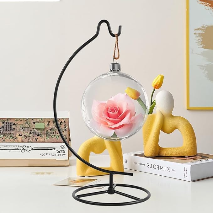 Ornament Display Stand Holder Iron Hanger Air Plant Stand Flower Pot Holder Iron Stand for Hanging Glass Globe Ball ,Christmas Wedding Ornament, Home Office Decor (Mini-Moon)