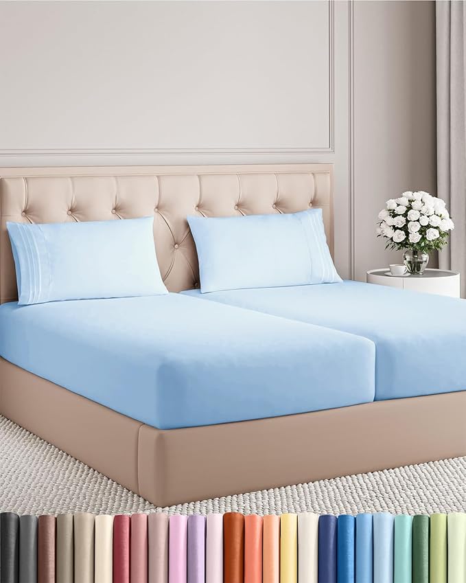 Split King Size 5 Piece Sheet Set - Comfy Breathable & Cooling Bed Sheets Set - Hotel Luxury Bedding for Women, Men, Kids, Teens, Boys & Girls - Deep Pockets and Wrinkle Free - Oeko-Tex - Light Blue