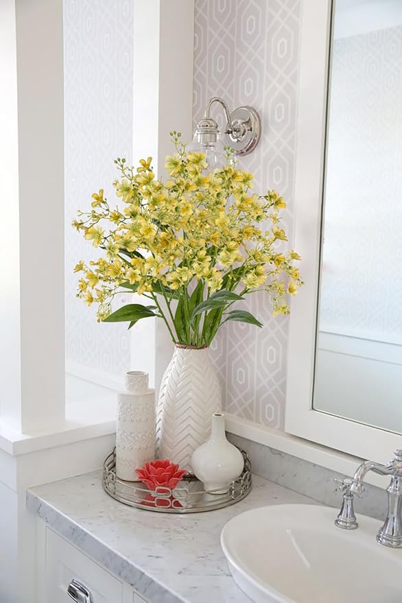 Hollyone Artificial Daphne Flowers with Long Stem 3Pcs Faux Light Yellow Flowers 28.3” Fake Autumn Fall Silk Flowers Piacks Bouquet for Floral Arrangement Wedding Party Centerpiece Table Home Decor