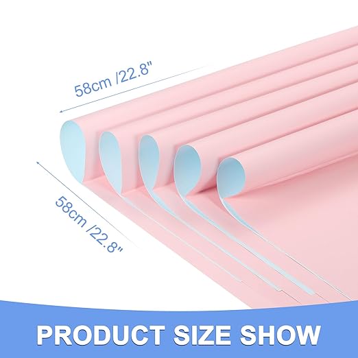 Double Sided Color Flower Wrapping Paper - 20 Sheet Waterproof Floral Bouquet Wrapping Paper Fits for Wedding Graduation Gifts - (22.8x22.8 Inch, Light Pink/Light Blue)