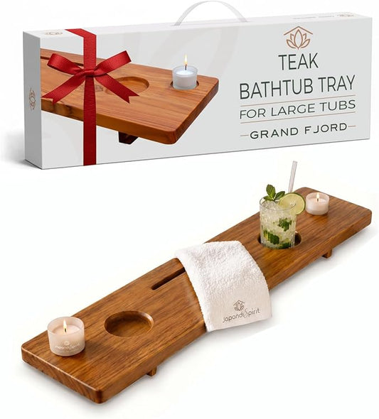 Teak Bathtub Tray for Tub 35” | Bath Tub Tray Wood for Large & Freestanding Tubs, Bathtub Trays for Tub, Bath Tray for Tub, Bath Table Tray | Grand Fjord by JapandiSpirit