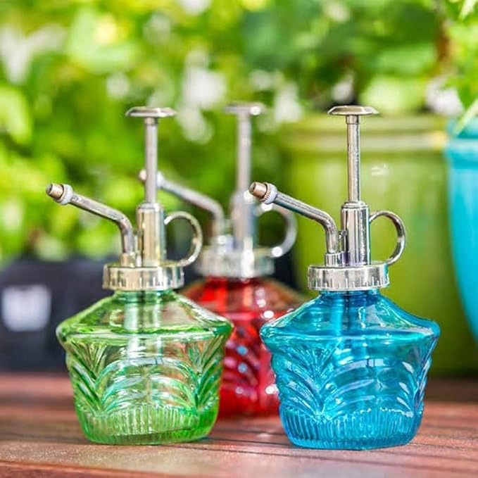 Glass Mini Watering Can & Self - Watering Globe Set - Flower Water Spray Bottle with Terracotta Spike, Perfect Plant Watering Gift for Indoor Outdoor Gardens