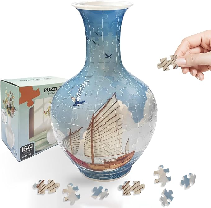 3D Puzzle Vase, 160 Curved Pieces DIY Flower Vase Craft Kit & 3D Puzzles for Adults, Creative Jigsaw Art Project Home Décor Centerpiece, (B-Ocean Sailboat)