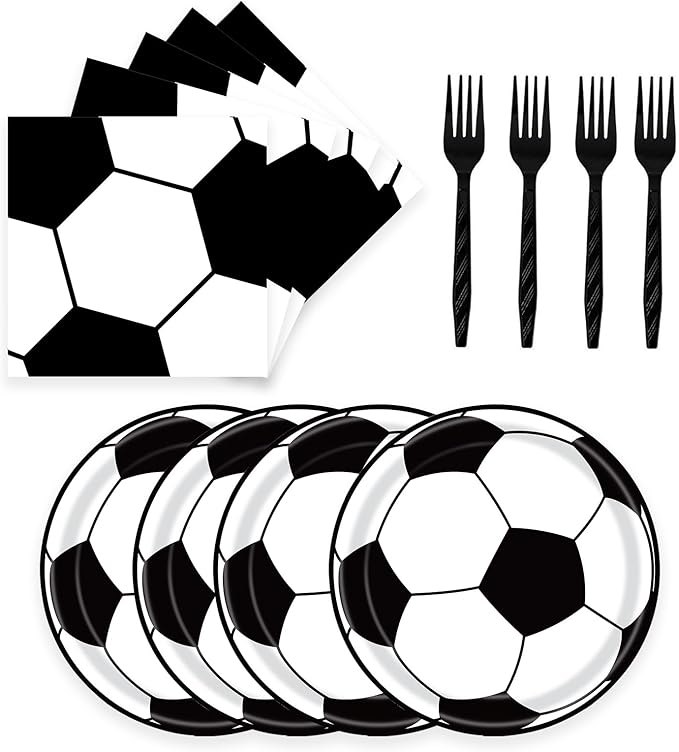72 Pcs Soccer Paper Plates and Napkins Party Supplies, Soccer Birthday Party Decorations Disposable Party Plates and Napkins Tableware Set for Sports Theme Birthday Party Baby Shower Serves 24